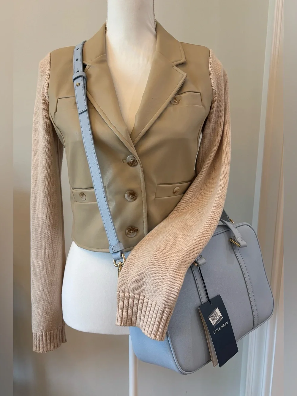 Cole Haan Handbag Blue Top Handle Leather Satchel Crossbody Wedding Bride Travel